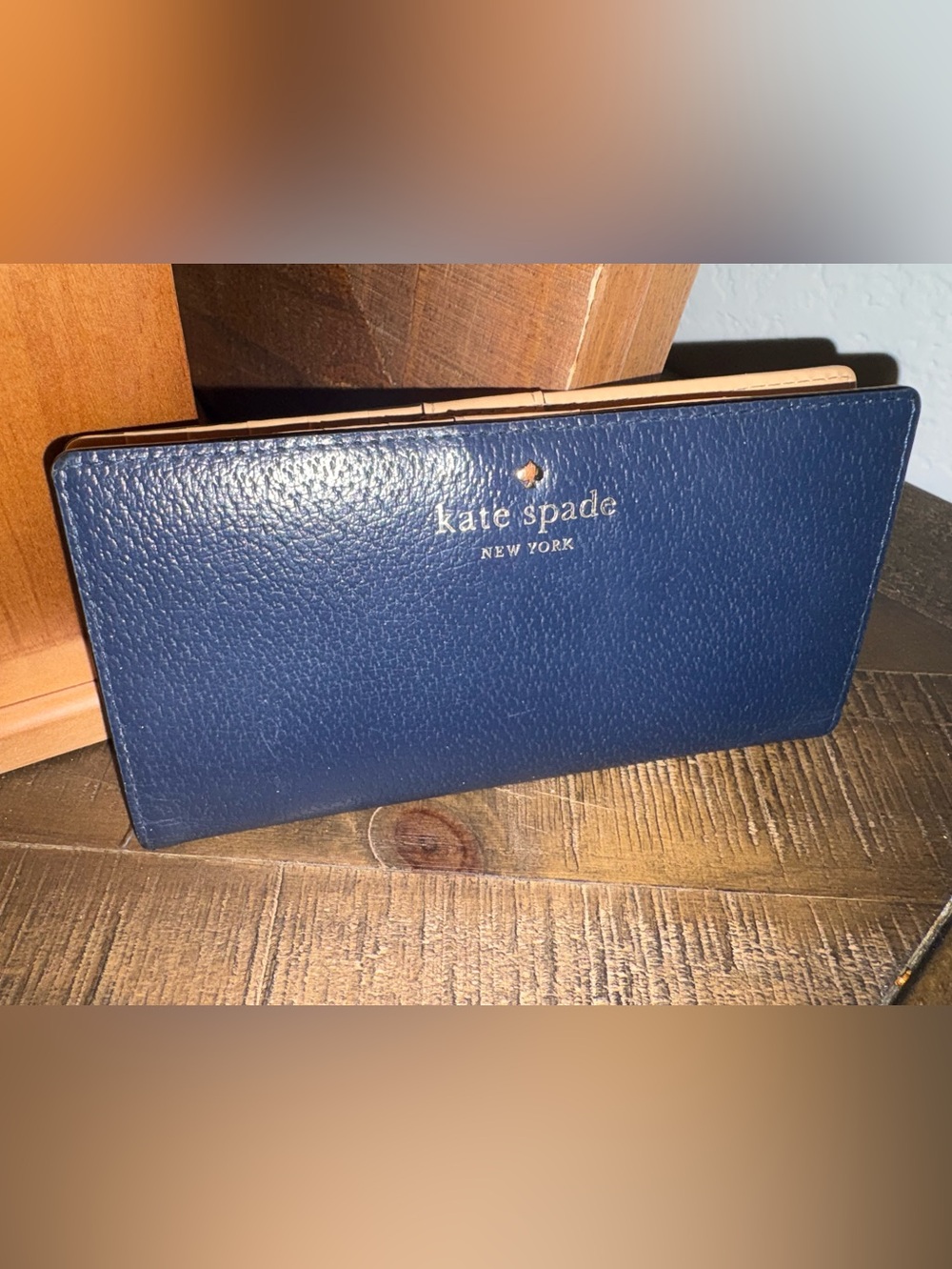 Kate Spade New York Navy Pebbled Leather Snap Wallet Zip Around Coin Pocket - Picture 2 of 5